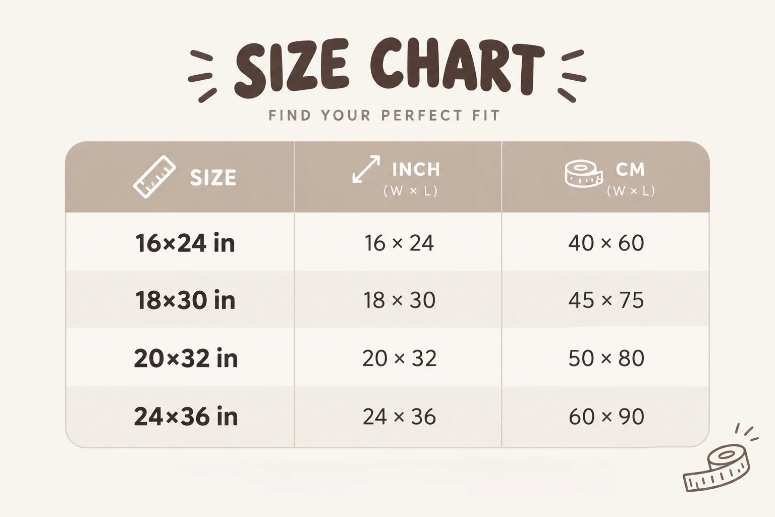 Doormat size chart