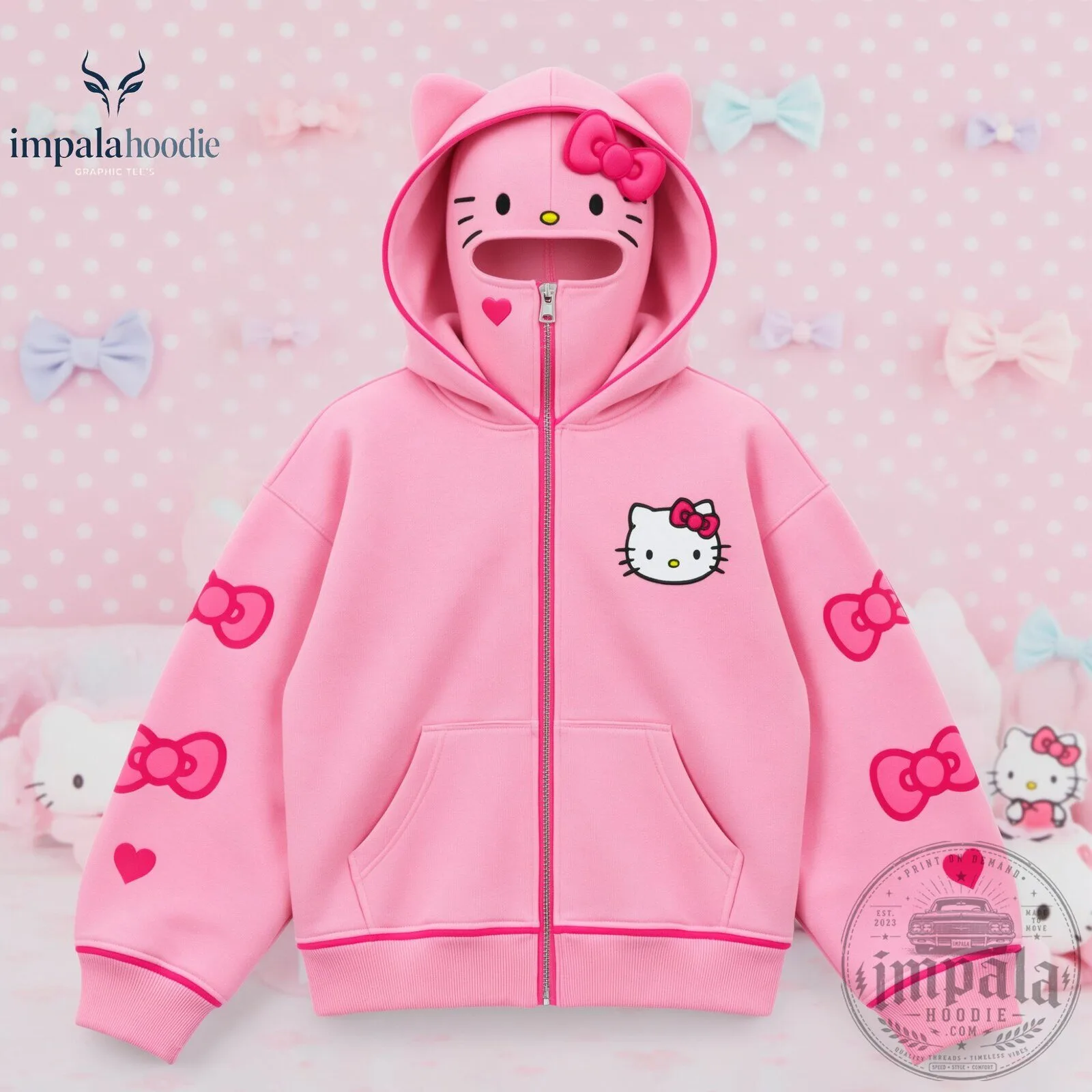 Hello Kitty Pink Zip Up Hoodie With Face Cover