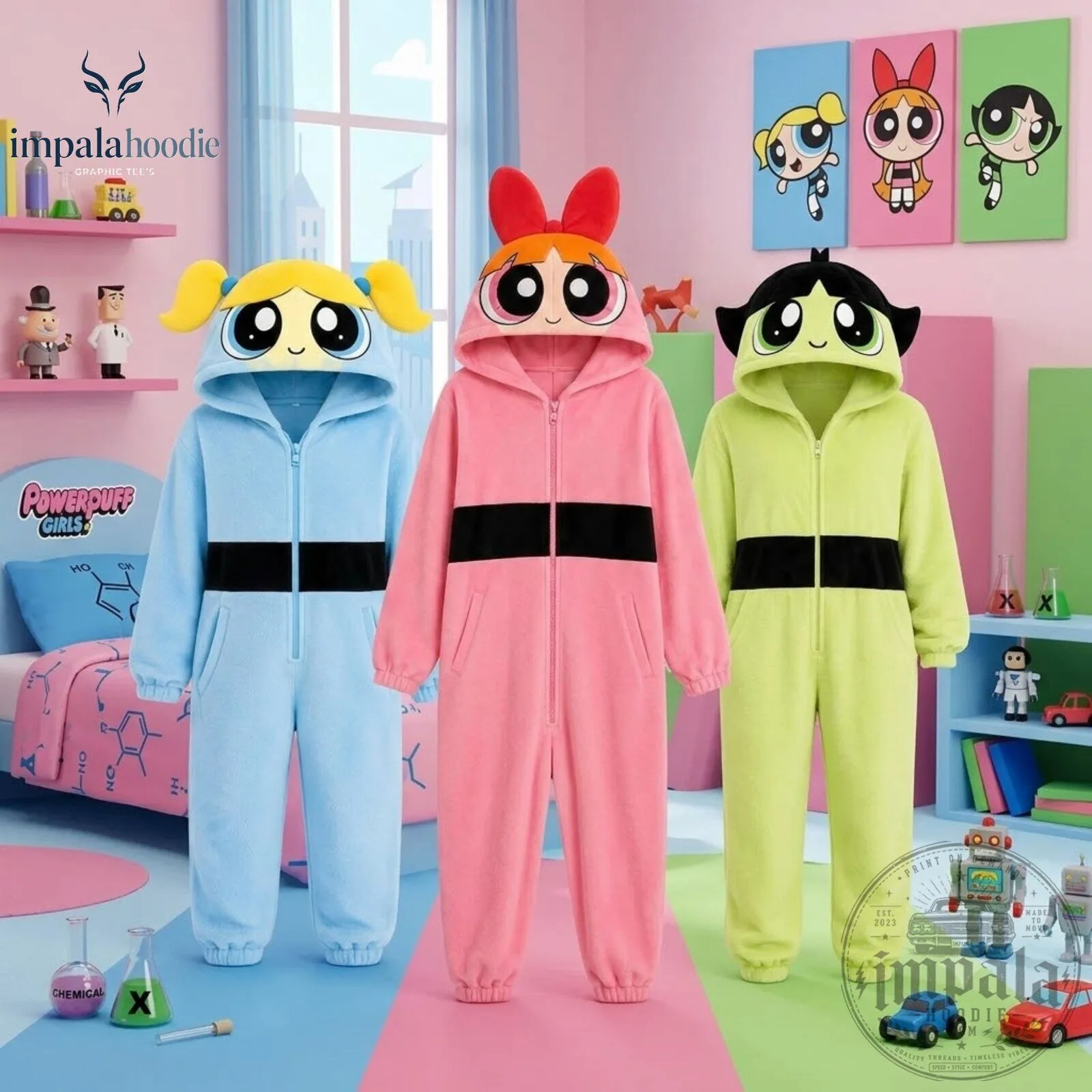 The Powerpuff Girls Cute Hooded Jumpsuit